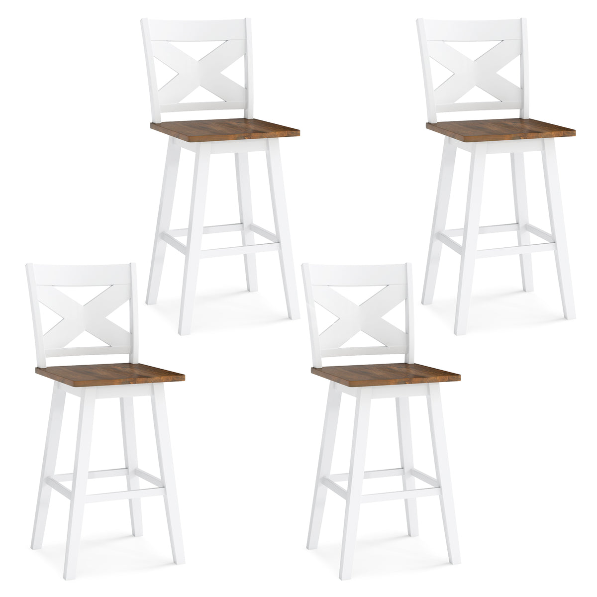29" Rubberwood Swivel Bar Stools Set of 2, White