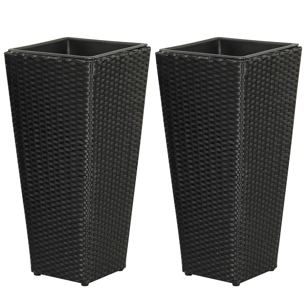 Rattan Tall Plant Pots with Plastic Liners, Set of 2 - Black