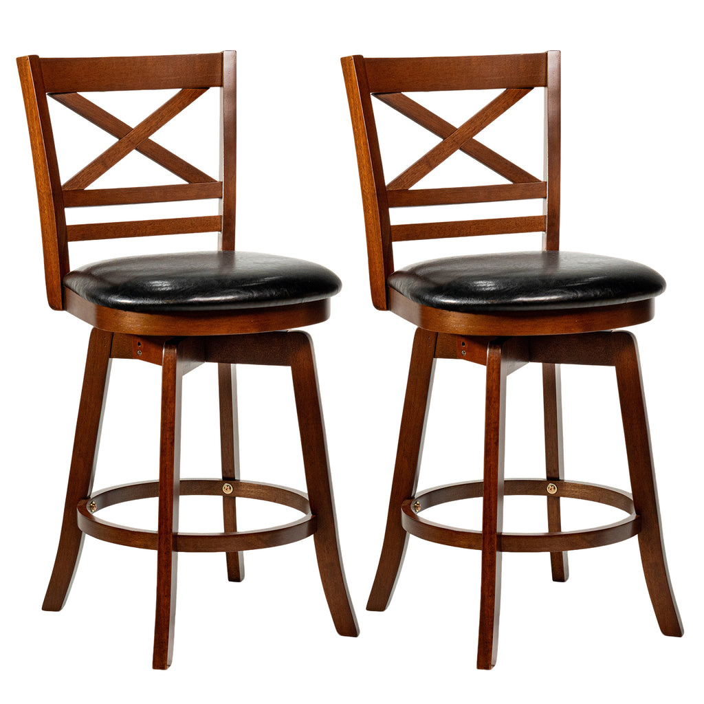 Swivel Barstools Set of 2 with Backrest and Footrest - 24 inches