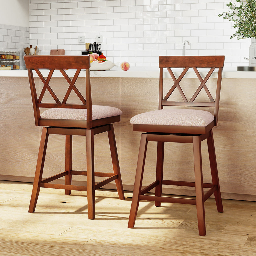 Counter Height Barstools Set of 2 with Backrest, Oak - 29 Inches