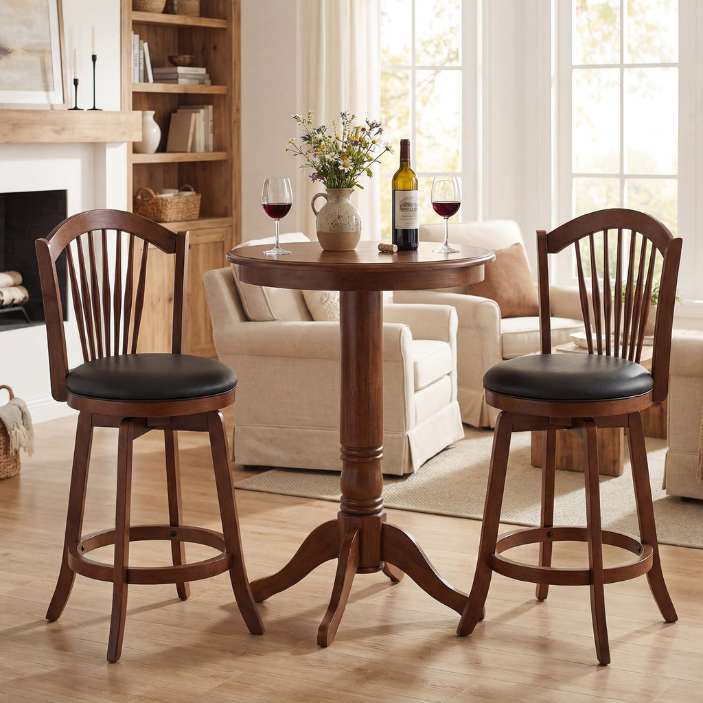 Swivel Bar Stool with Backrest and Wood Frame - 24 inches
