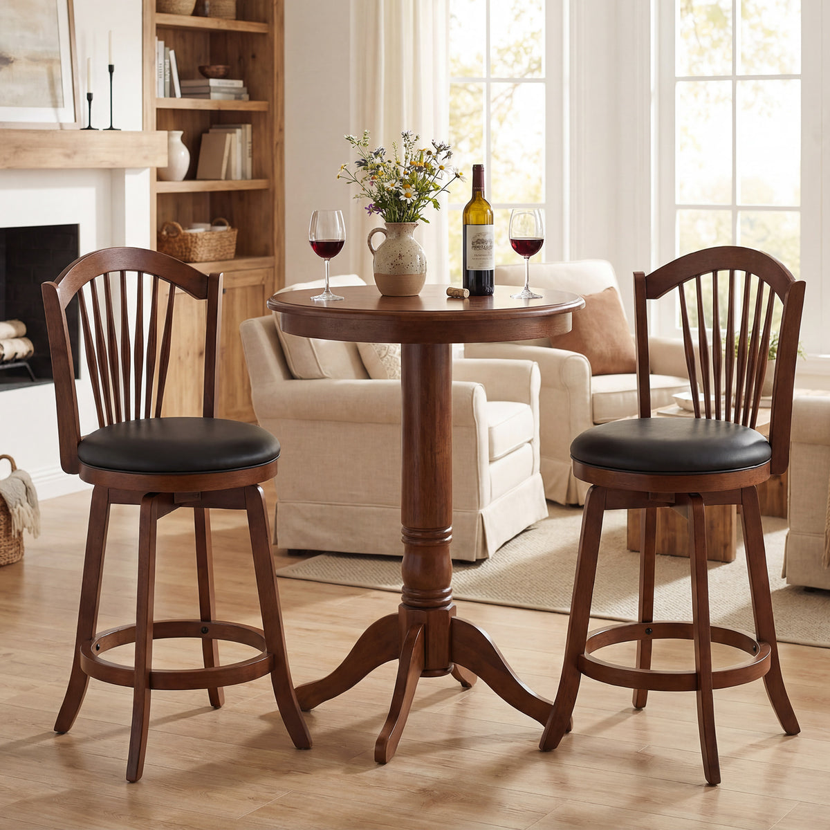 Swivel Bar Stool with Backrest and Wood Frame - 24 inches