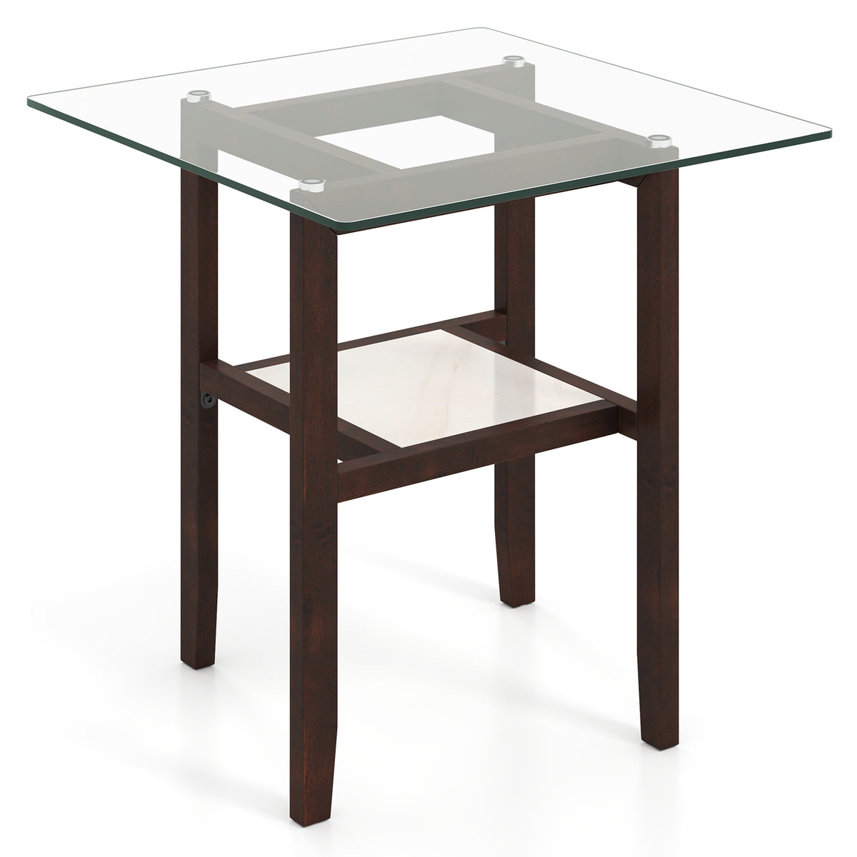 24 Inch Square Glass Coffee Table with Storage Shelf, Brown