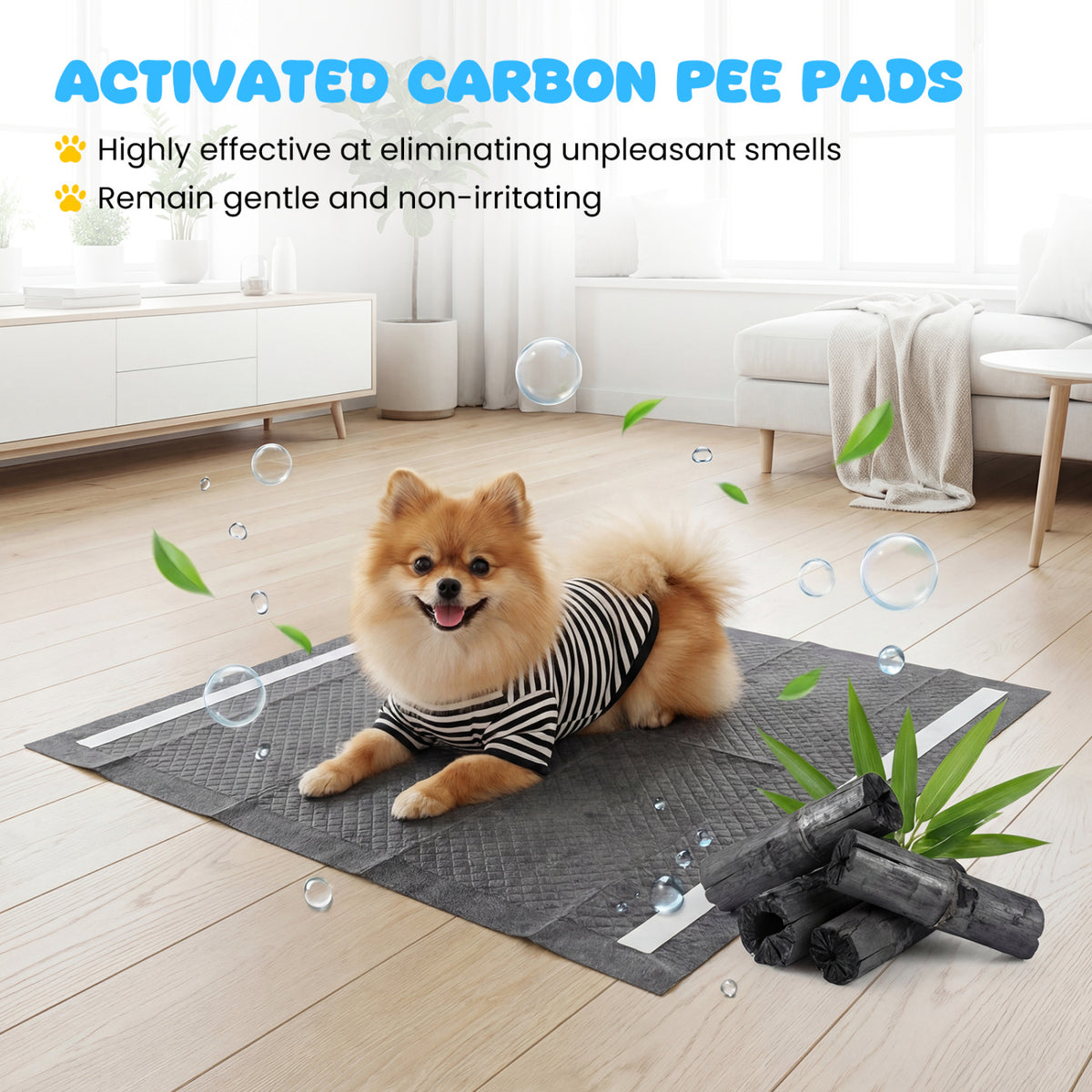 24x24 Charcoal Dog Pee Pads - 6-Layer Absorbent Leak-Proof Training Pads with Variation (150 Pieces)