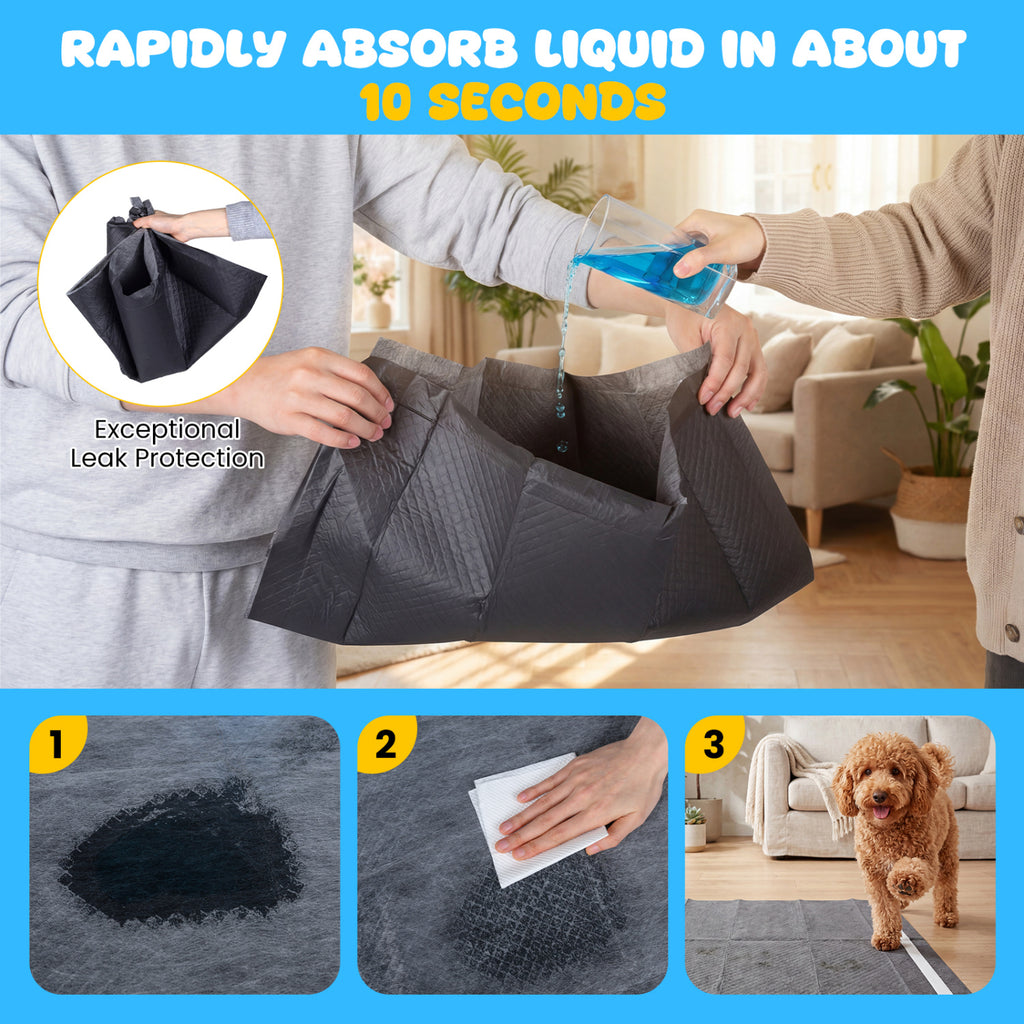 24x24 Charcoal Dog Pee Pads - 6-Layer Absorbent Leak-Proof Training Pads with Variation (150 Pieces)