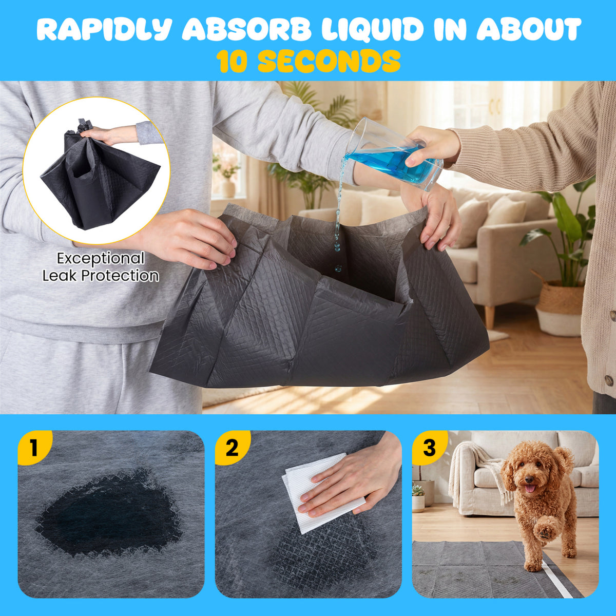 24x24 Charcoal Dog Pee Pads - 6-Layer Absorbent Leak-Proof Training Pads with Variation (150 Pieces)