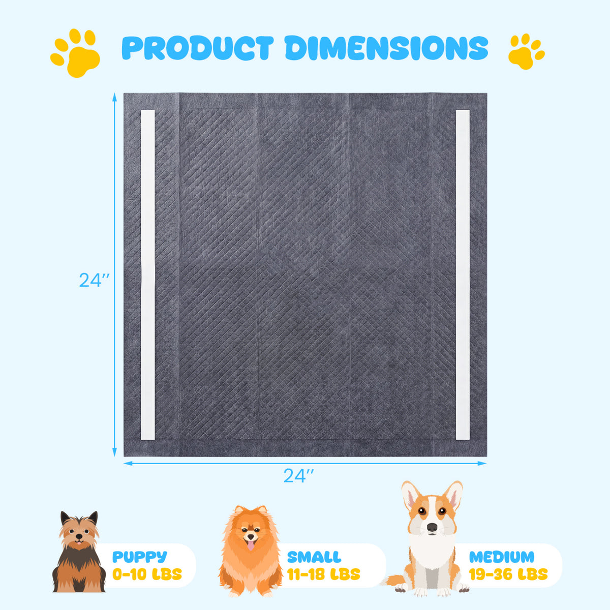 24x24 Charcoal Dog Pee Pads - 6-Layer Absorbent Leak-Proof Training Pads with Variation (150 Pieces)