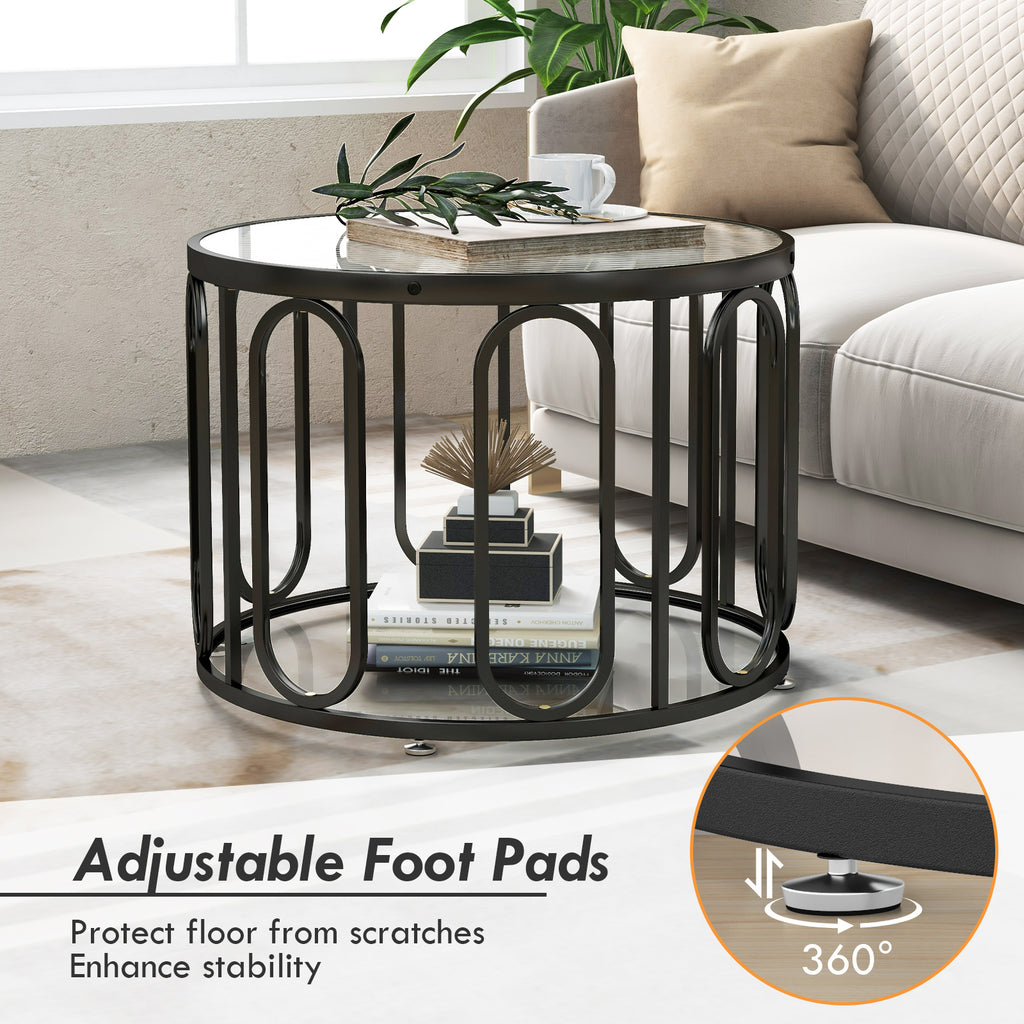 24 Inch Round Coffee Table with Reeded Glass Top - Black
