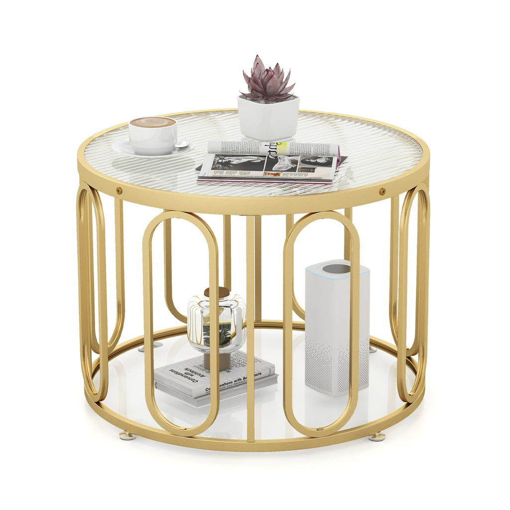 24 Inch Round Coffee Table with Reeded Glass Top - Black