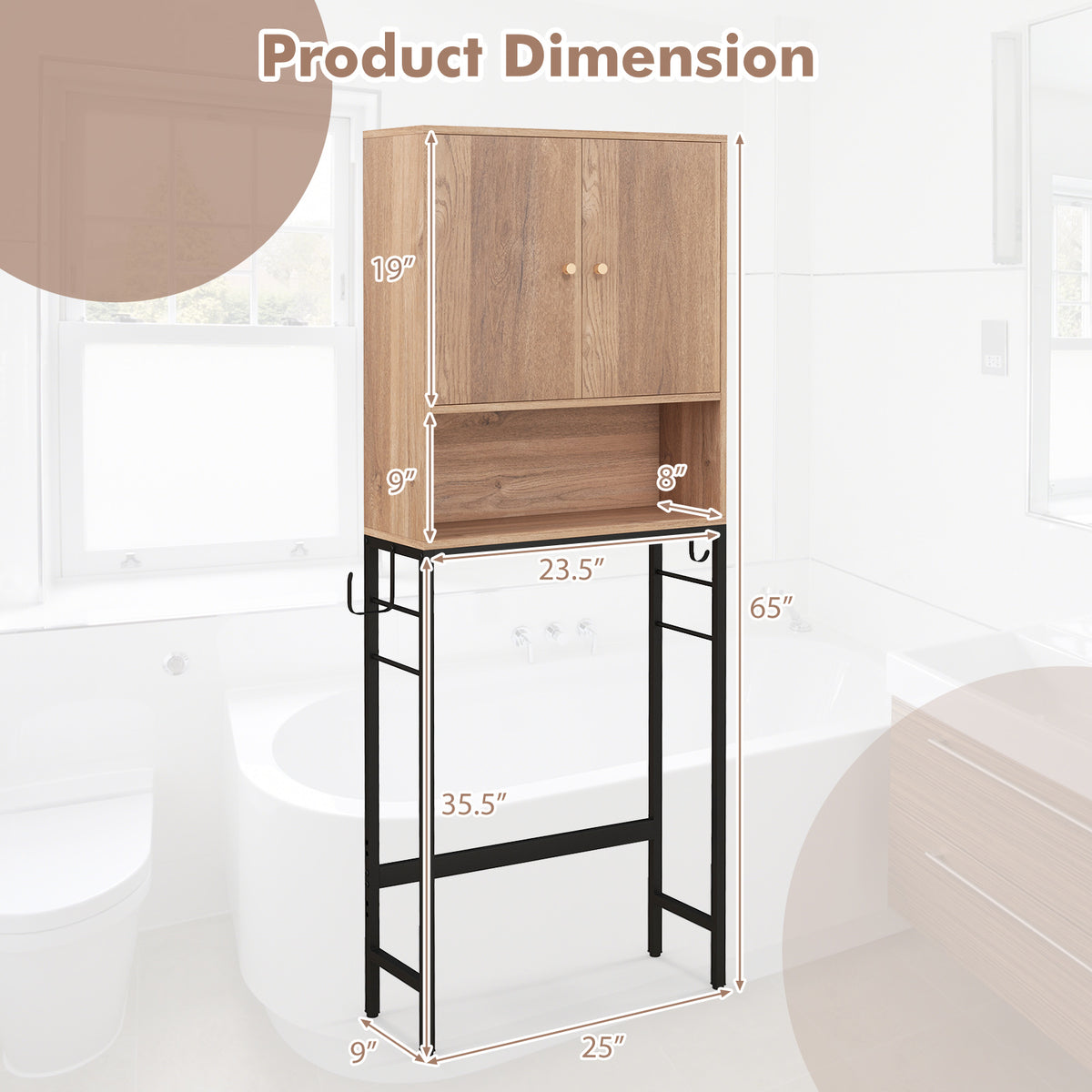Over The Toilet Storage Cabinet 2 Door - Natural