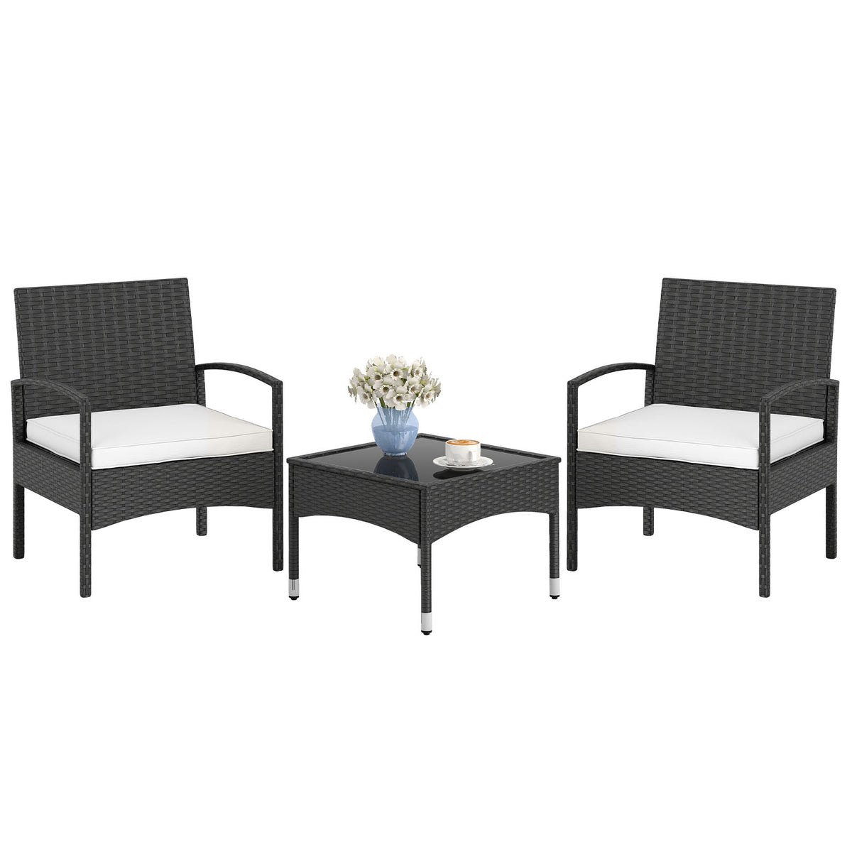 3-Piece Rattan Patio Bistro Set with Cushions - Beige