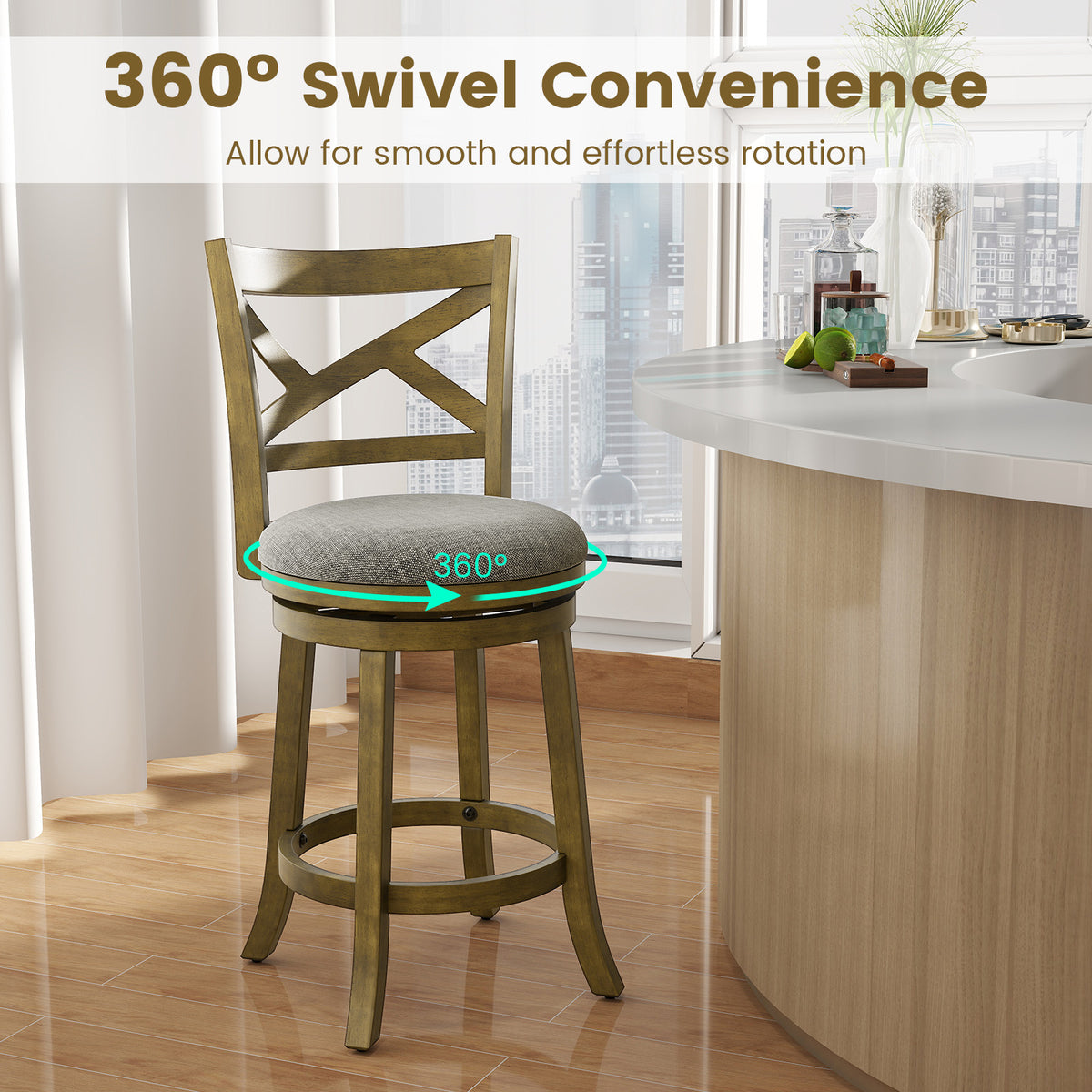 25-Inch Bar Stools Set of 2 with Backrest - X-Back