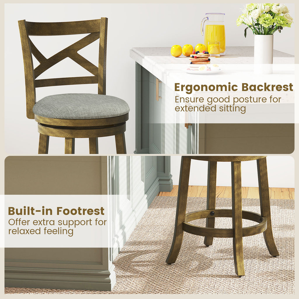 25-Inch Bar Stools Set of 2 with Backrest - X-Back