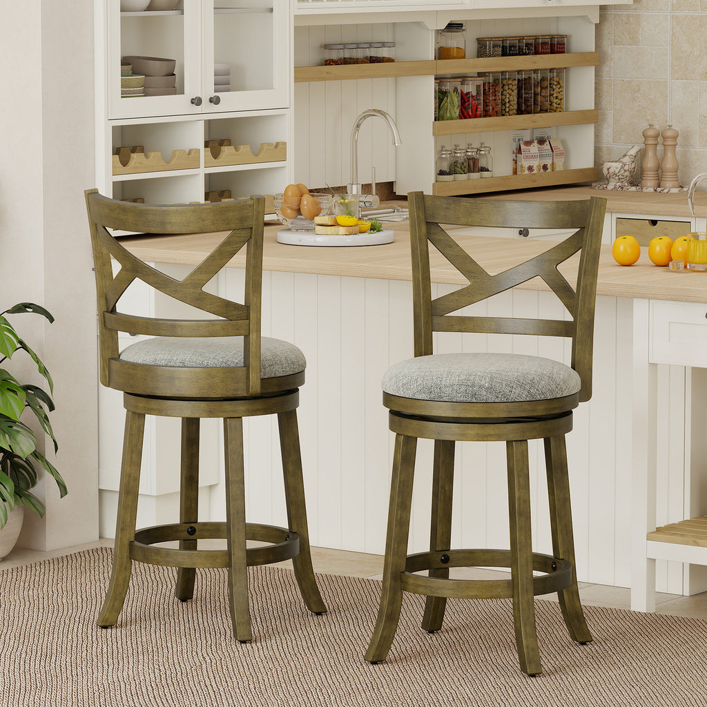 25-Inch Bar Stools Set of 2 with Backrest - X-Back