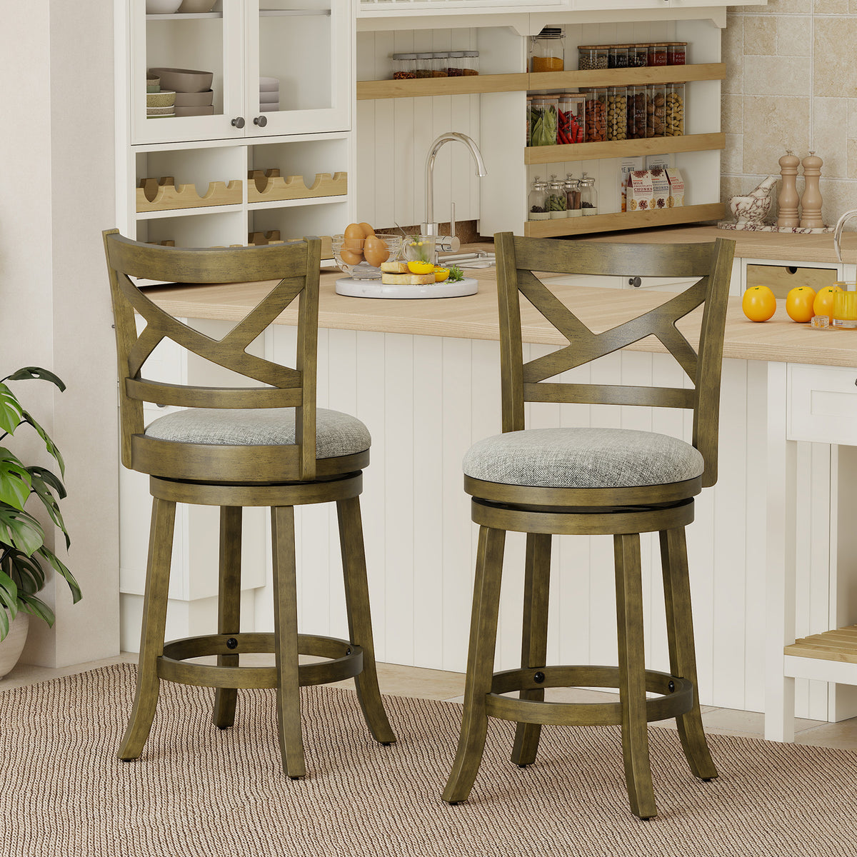 25-Inch Bar Stools Set of 2 with Backrest - X-Back