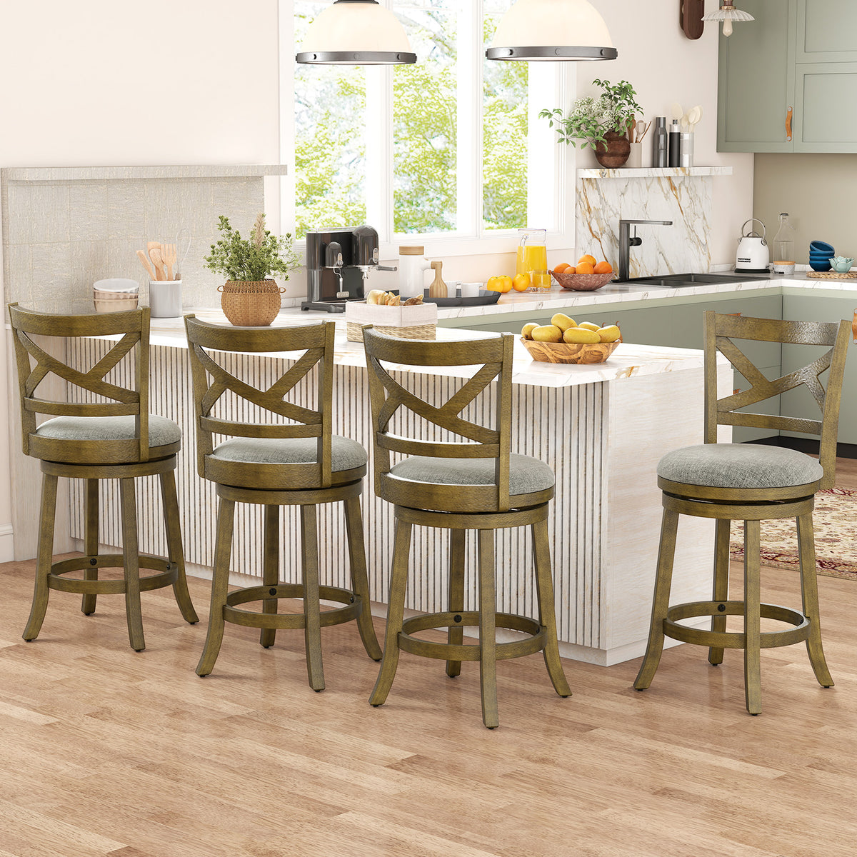 25-Inch Bar Stools Set of 2 with Backrest - X-Back