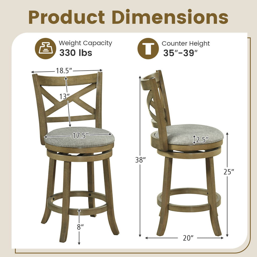 25-Inch Bar Stools Set of 2 with Backrest - X-Back