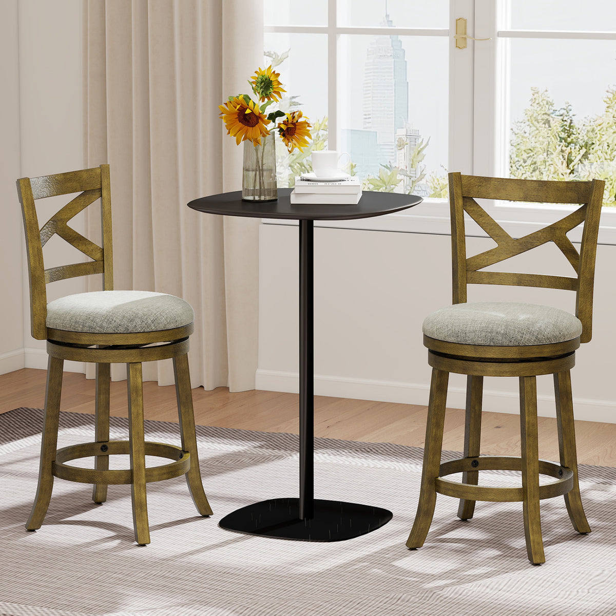 25-Inch Bar Stools Set of 2 with Backrest - X-Back