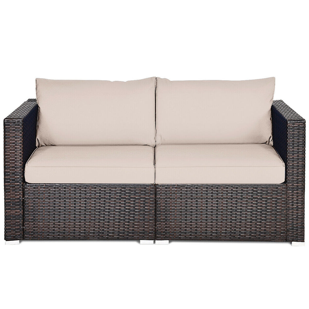 2 Piece Rattan Sectional Sofa Set - Beige