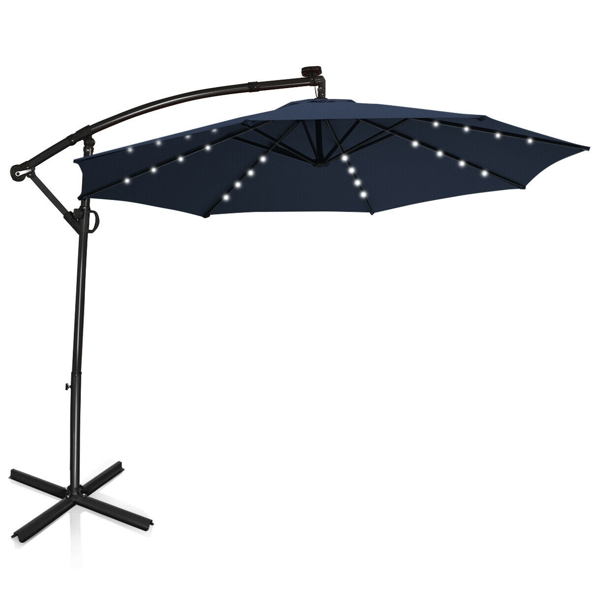 10 x 8 Feet Solar Patio Umbrella with 32 LED Lights, 360° Rotation, Navy