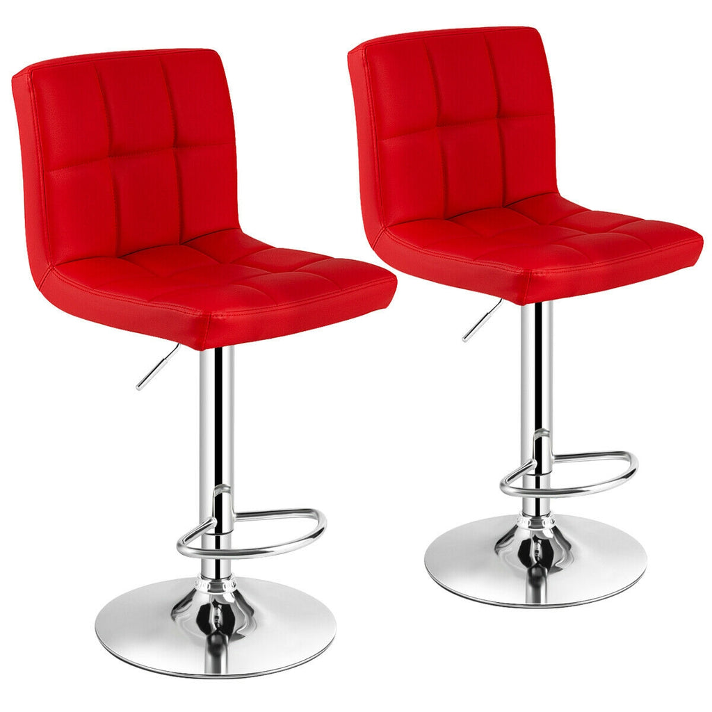 Set of 2 Square Swivel Bar Stools with Back – Grid Pattern, Red