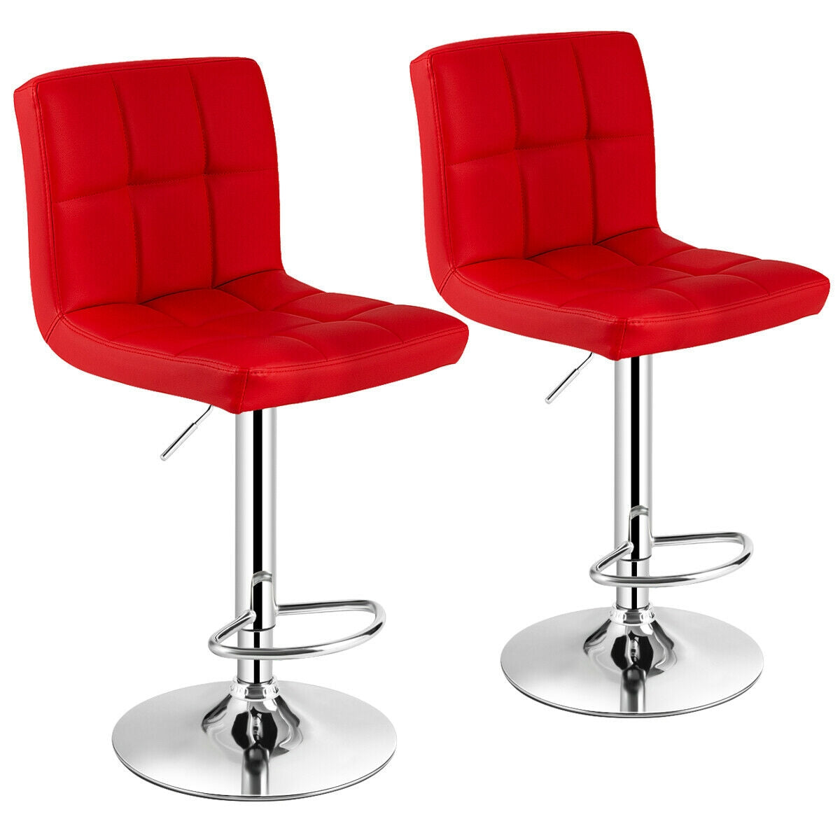 Set of 2 Square Swivel Bar Stools with Back – Grid Pattern, Red