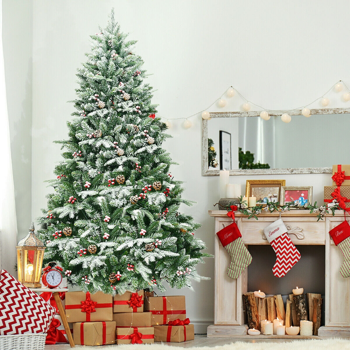 Pre-Lit Snow Flocked Artificial Christmas Tree 6.5 Feet with LED Lights
