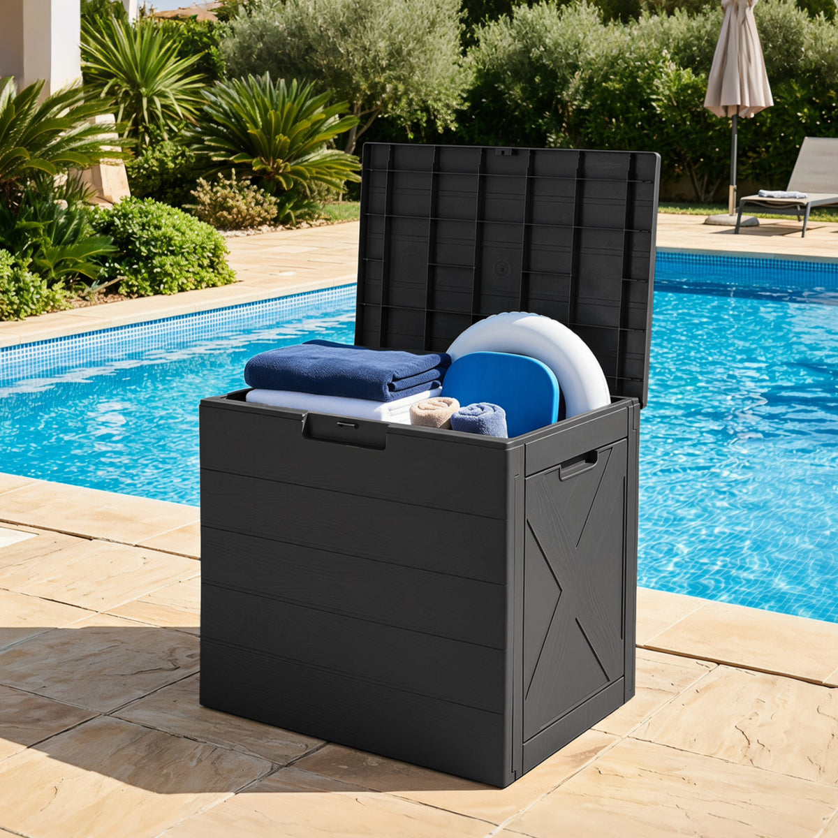 25 Gallon Storage Bin with Lid Carry Handles and Lock Hole for Patio