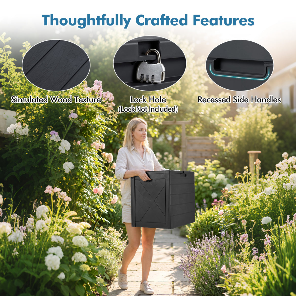 25 Gallon Storage Bin with Lid Carry Handles and Lock Hole for Patio