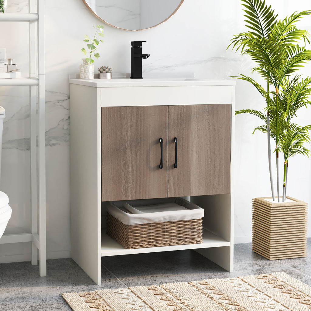 25-Inch Bathroom Vanity Sink Combo with Faucet - White & Gray, 40.5H