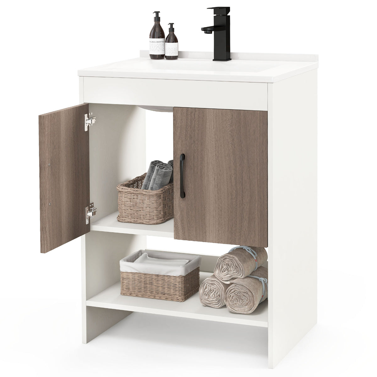 25-Inch Bathroom Vanity Sink Combo with Faucet - White & Gray, 40.5H