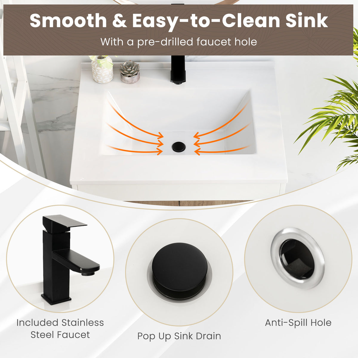 25-Inch Bathroom Vanity Sink Combo with Faucet - White & Gray, 40.5H