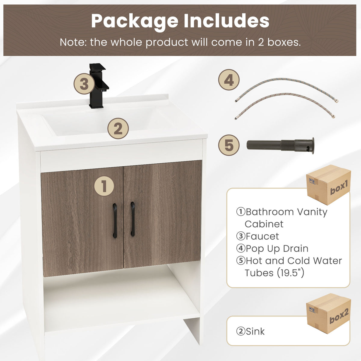 25-Inch Bathroom Vanity Sink Combo with Faucet - White & Gray, 40.5H