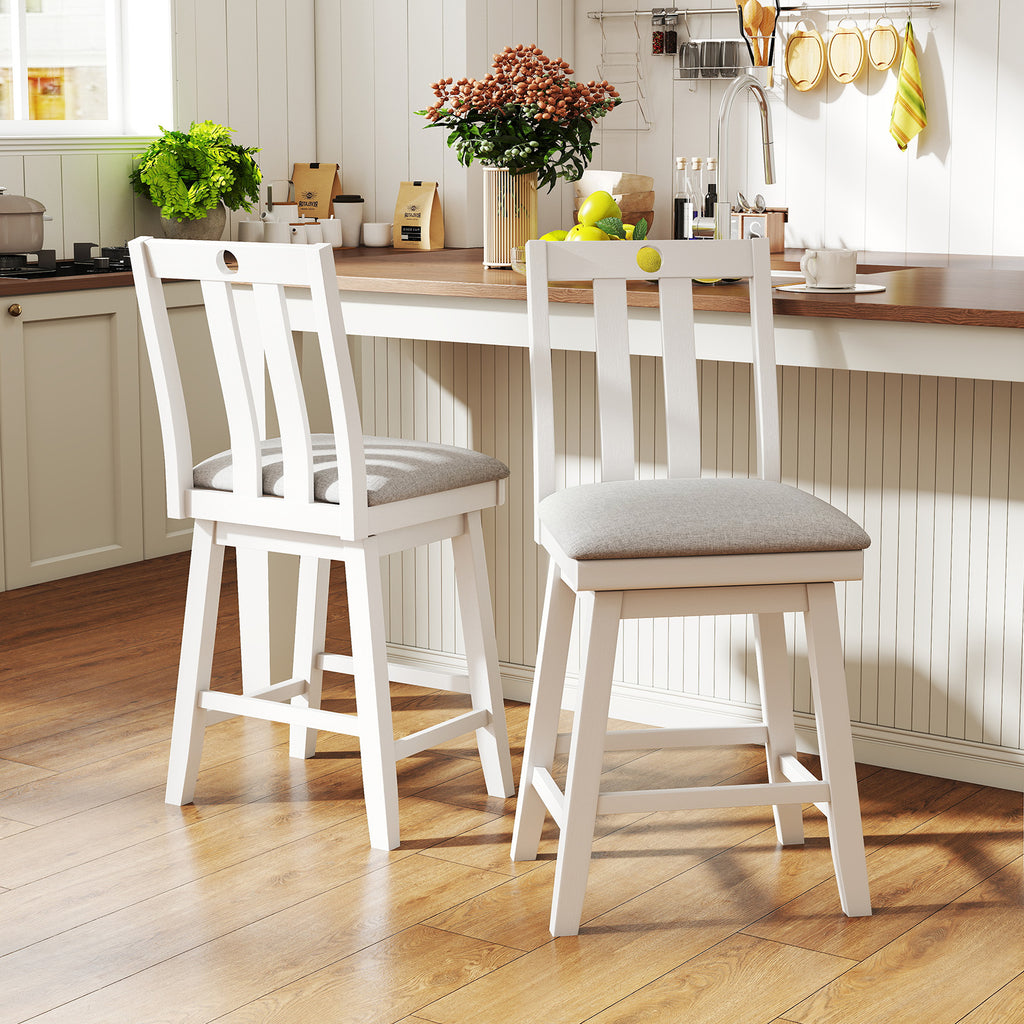 25 Inch Bar Stools Set of 2 with Padded Seat, 360° Swivel - White