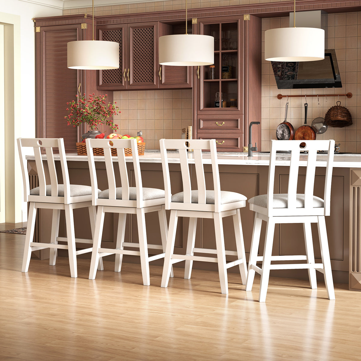 25 Inch Bar Stools Set of 2 with Padded Seat, 360° Swivel - White