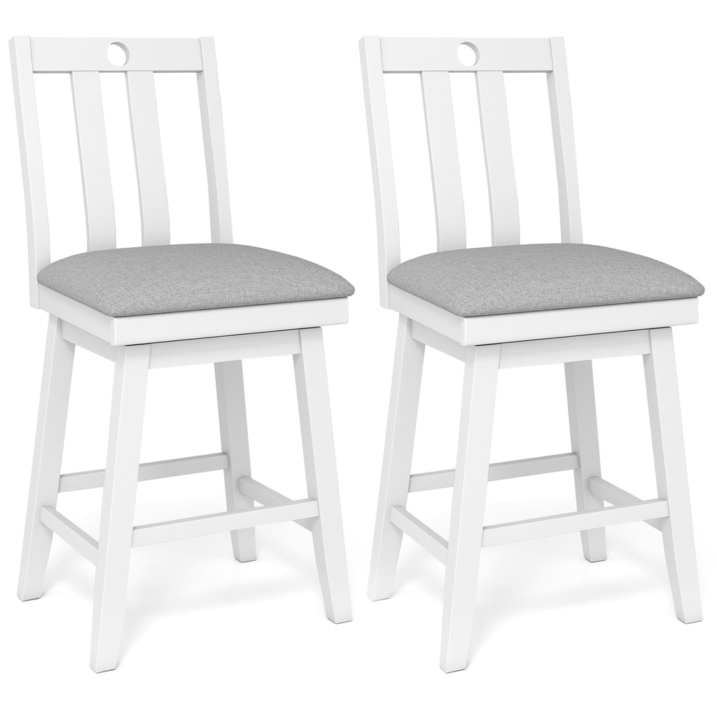 25 Inch Bar Stools Set of 2 with Padded Seat, 360° Swivel - White