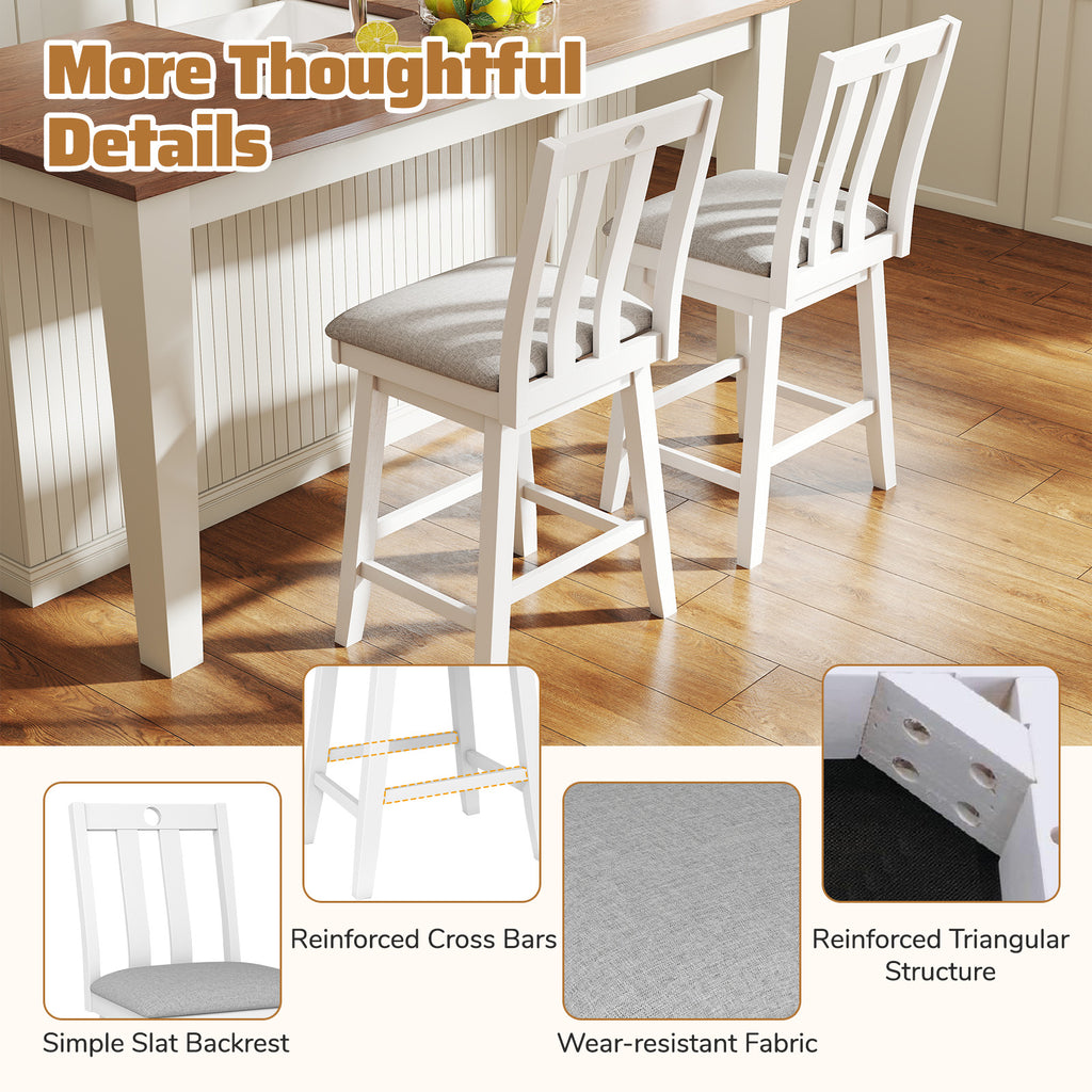 25 Inch Bar Stools Set of 2 with Padded Seat, 360° Swivel - White