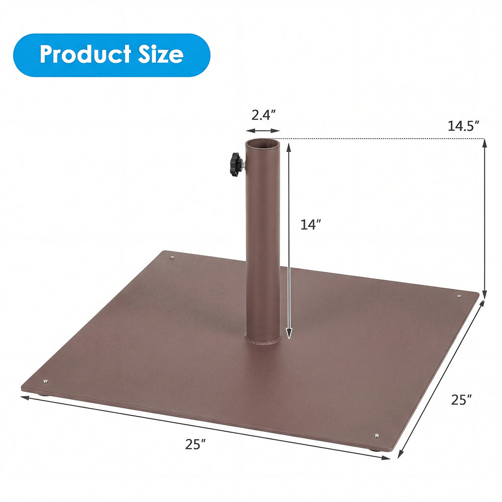 25 Inch Square Patio Umbrella Base 42 LBS, Brown
