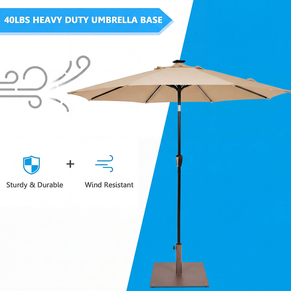 25 Inch Square Patio Umbrella Base 42 LBS, Brown