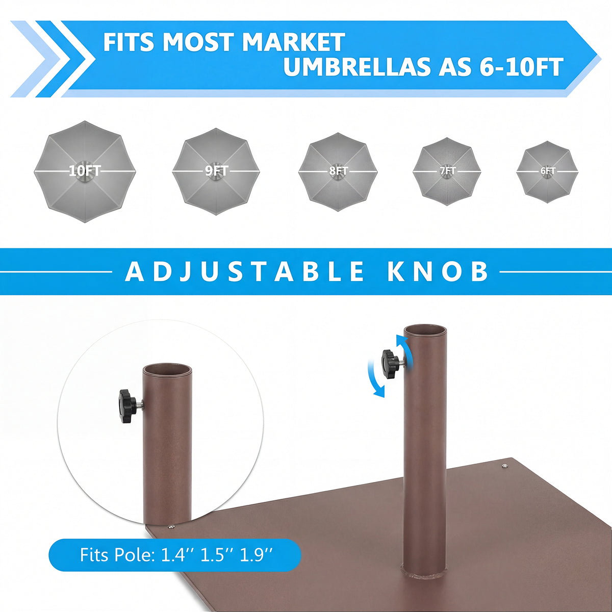25 Inch Square Patio Umbrella Base 42 LBS, Brown