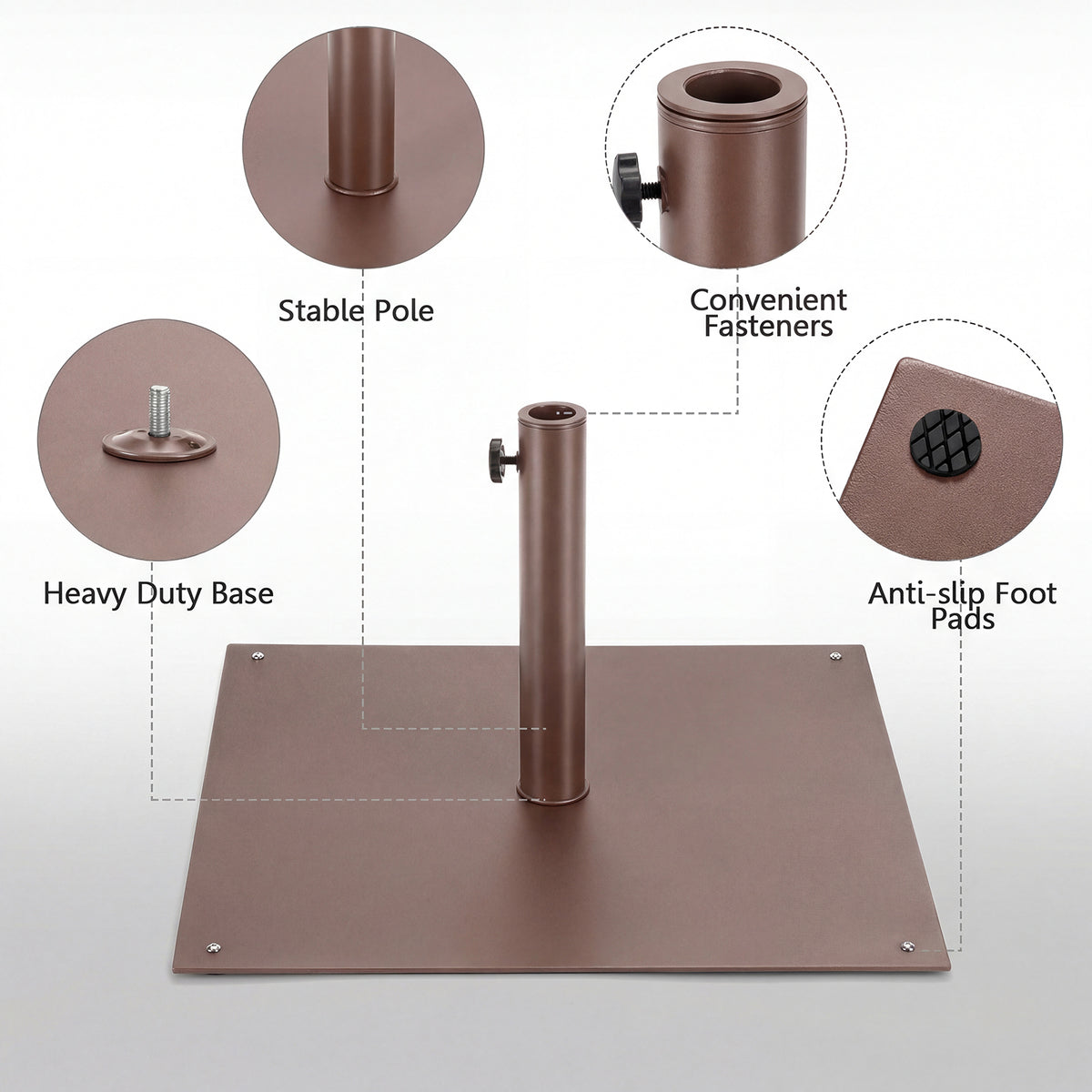 25 Inch Square Patio Umbrella Base 42 LBS, Brown