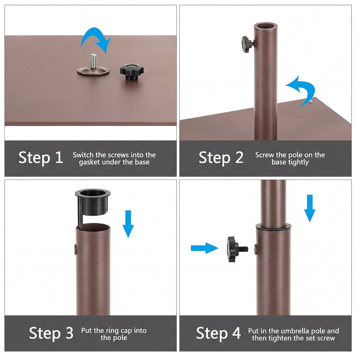 25 Inch Square Patio Umbrella Base 42 LBS, Brown