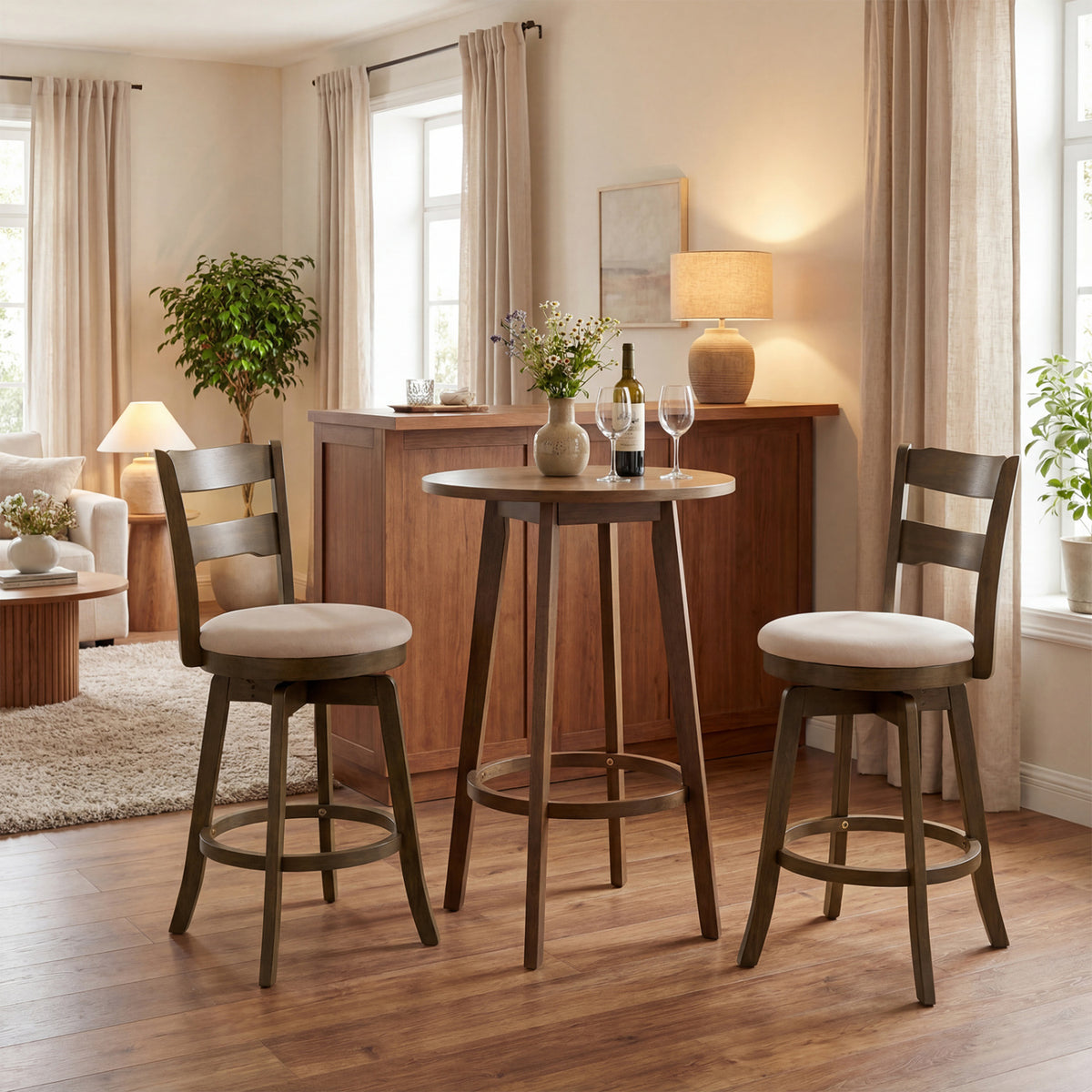 25 Inch Counter Barstools Set of 2 with Backrest - Counter Height