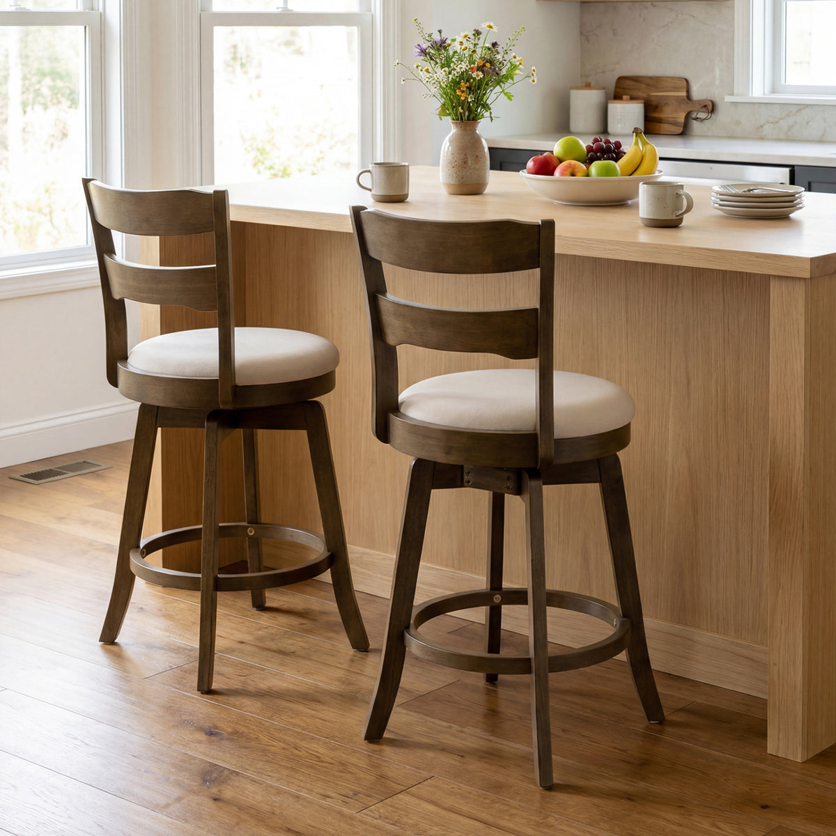 25 Inch Counter Barstools Set of 2 with Backrest - Counter Height