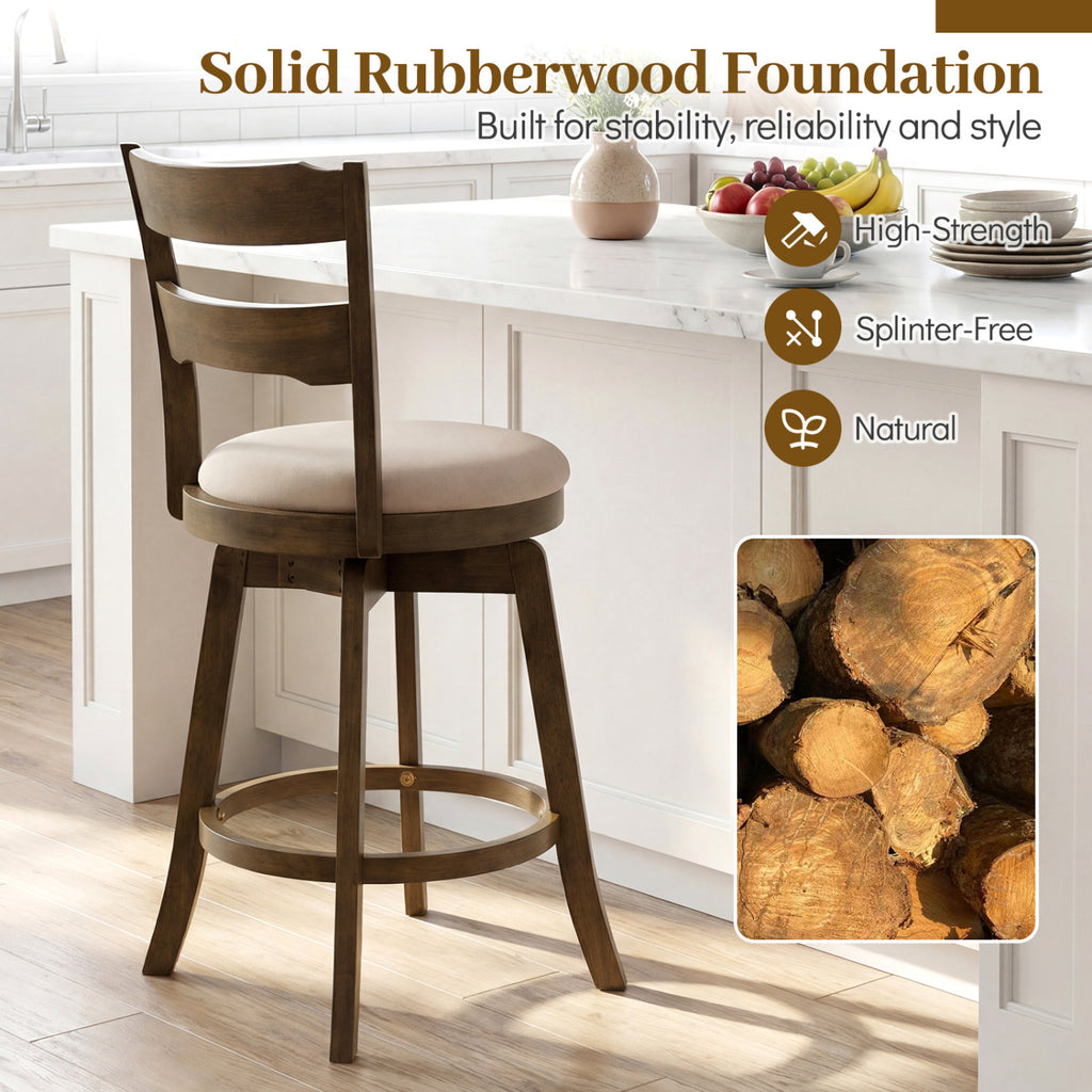 25 Inch Counter Barstools Set of 2 with Backrest - Counter Height