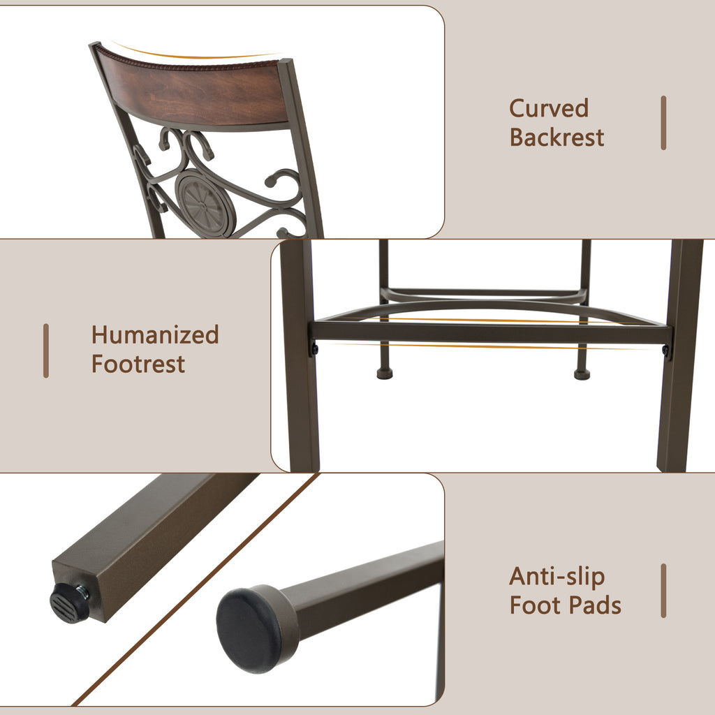 25-Inch Bar Stools Set of 2, Rust-Proof Metal Frame, Brown