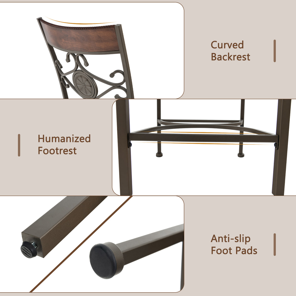 25-Inch Bar Stools Set of 2, Rust-Proof Metal Frame, Brown