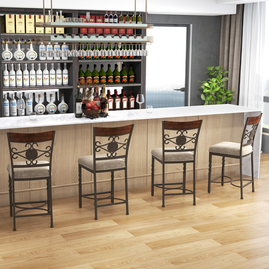 25-Inch Bar Stools Set of 2, Rust-Proof Metal Frame, Brown