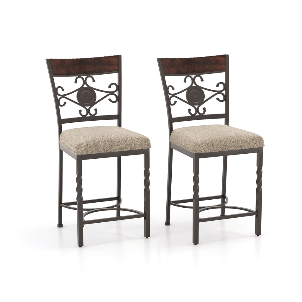 25-Inch Bar Stools Set of 2, Rust-Proof Metal Frame, Brown