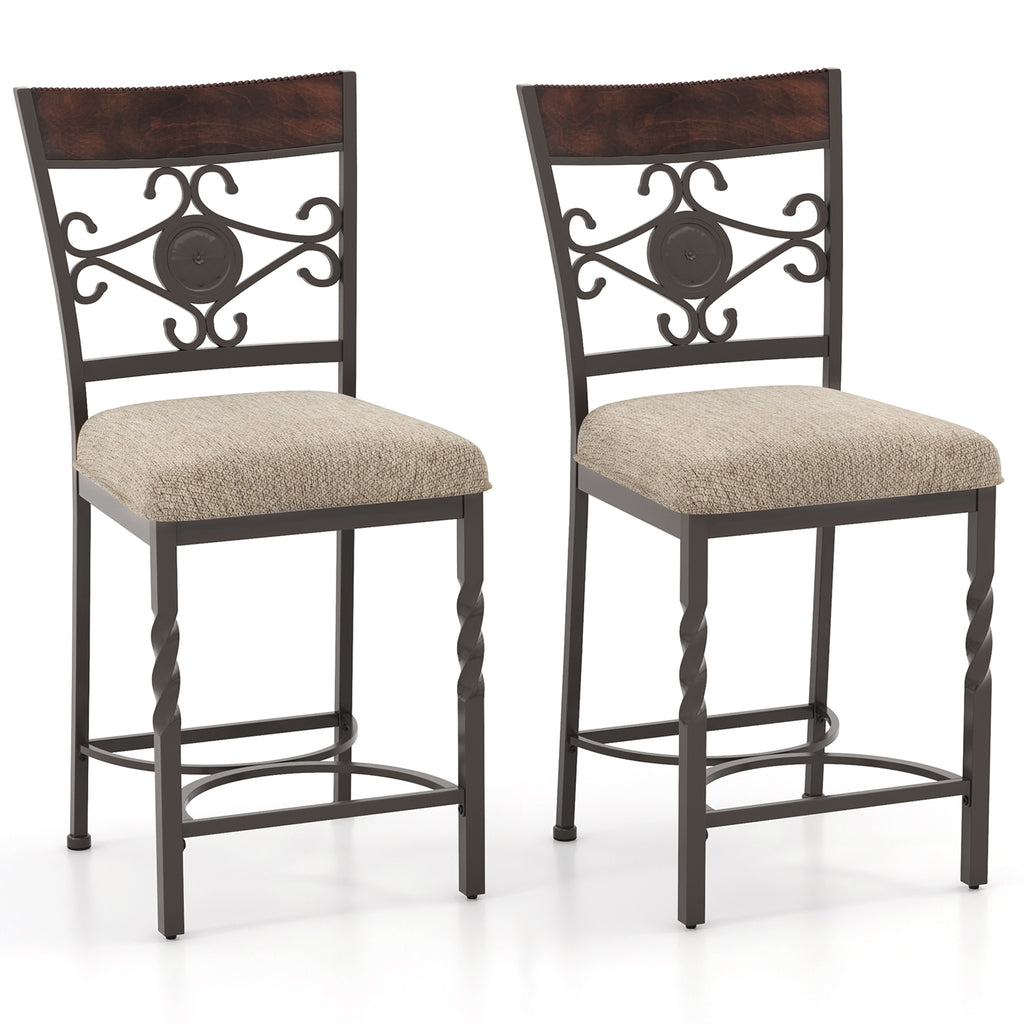 25-Inch Bar Stools Set of 2, Rust-Proof Metal Frame, Brown